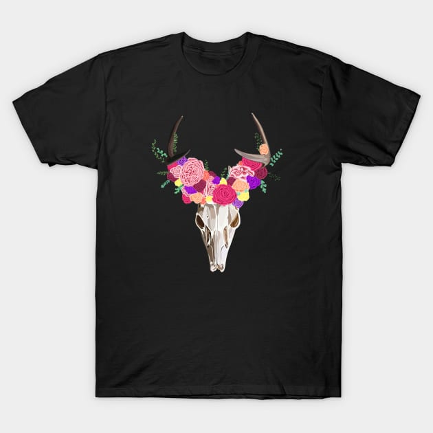 Floral Deer Skull T-Shirt by Elizabeth Karlson Art